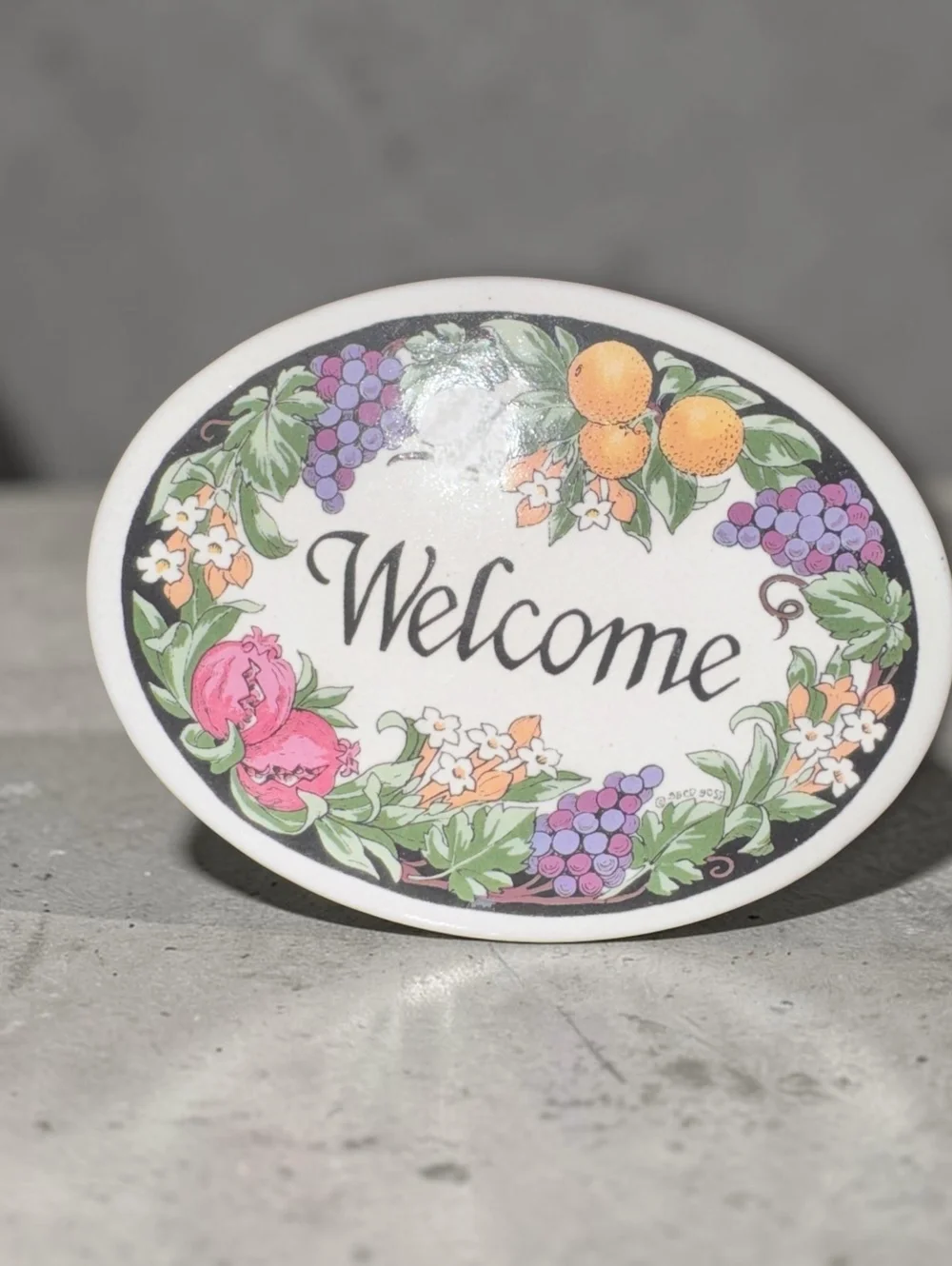 Vintage 1999 Santa Barbara Ceramic Design Welcome Plaque Fruit Floral Wall Decor